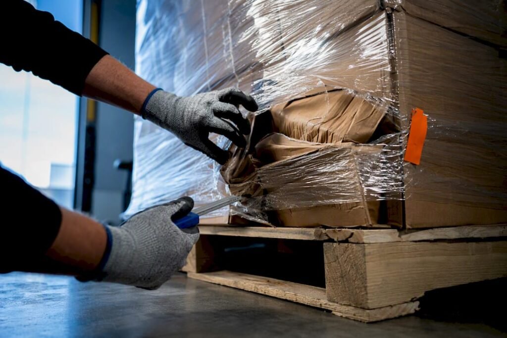 Damaged pallet corner under freight inspection