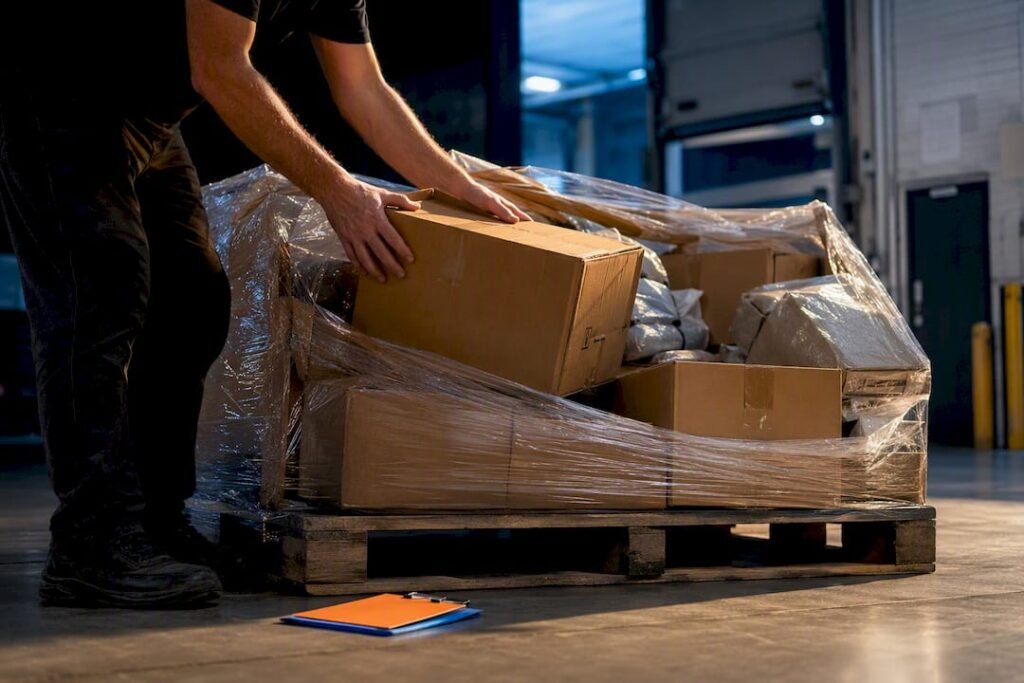 Reseller sorting anonymous liquidation pallet cartons