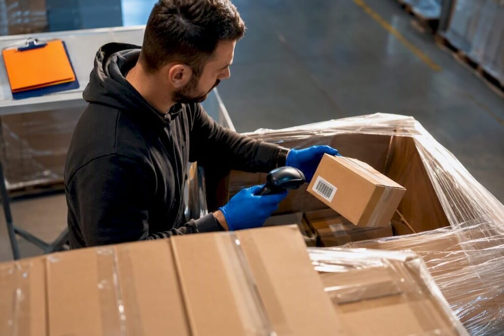 Reseller scanning carton UPCs for verification